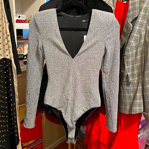 Zara Silver Long Sleeves Bodysuit - Picture 3 of 11